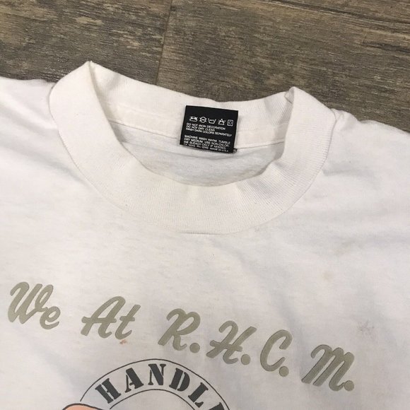 Vintage Handle With Tender Loving Care Tshirt Size Large Single Stitch USA Stain - Picture 4 of 12